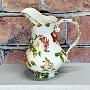 Vintage Royal Danube Floral Porcelain 9" Pitcher Multicolor‎ Roses w Gold Japan